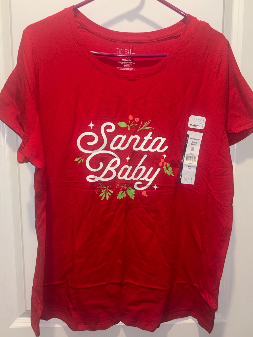 Time and Tru Red Christmas "Santa Baby" Maternity Tee